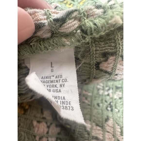 Aerie Jungle Thrills‎ Green Floral Smocked Crop Tank Top, Ruffle Straps in Large - Picture 7 of 8